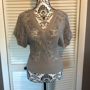 Pretty Grey knit top /see thru/cap sleeves